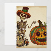Oude Skelet/Pompoen Dag van de Doden Feestdagenkaart (Voorkant / Achterkant)