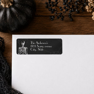 Oude skelet spinnenweb gotische Halloween Etiket