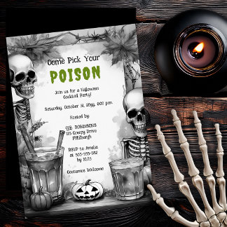 Oude Skeleton Gifcocktail Halloweenfeest Kaart