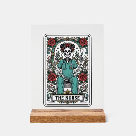 Oude skeletverpleegster tarotkaart shirt ontwerp_1 acryl bord (Voorkant)