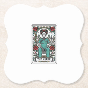 Oude skeletverpleegster tarotkaart shirt ontwerp_1 kartonnen onderzetters