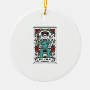 Oude skeletverpleegster tarotkaart shirt ontwerp_1 keramisch ornament