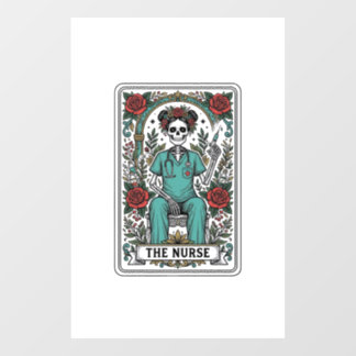Oude skeletverpleegster tarotkaart shirt ontwerp_1 raamsticker