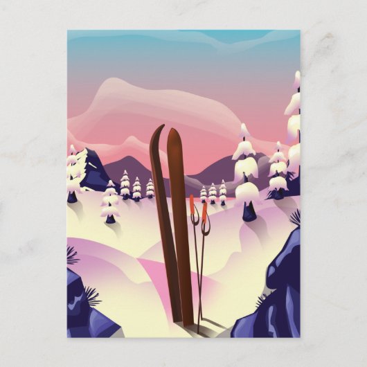 Oude skiposter briefkaart (Voorkant)