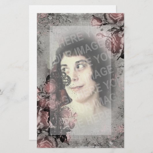 Oude sleutel en Rozen Aangepaste foto Briefpapier (Voorkant / Achterkant)