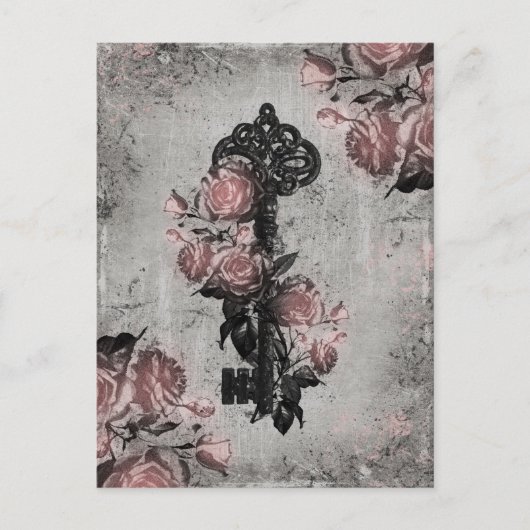 Oude sleutel en Rozen Briefkaart (Voorkant)