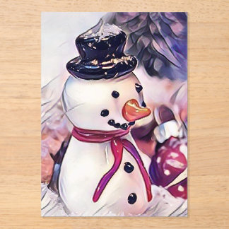 Oude sneeuwman in de sneeuw tekening acryl uitnodigingen