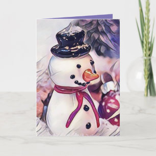 Oude sneeuwman in de sneeuw tekening kaart
