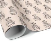 Oude sneeuwman patroon pastelroze cadeaupapier (Rol Hoek)