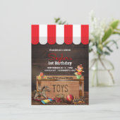 Oude Speelgoed Houten Toybox 1e Verjaardag Kaart (Staand voorkant)