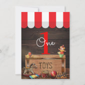 Oude Speelgoed Houten Toybox 1e Verjaardag Kaart (Achterkant)
