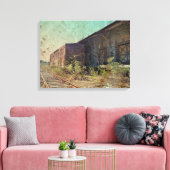 Oude spoorauto en treinstation canvas afdruk (Insitu (Woonkamer))