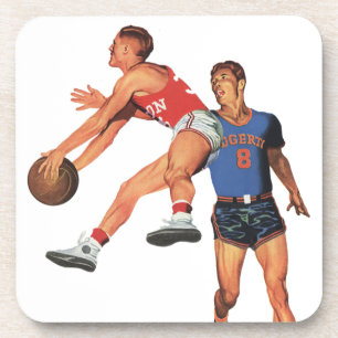 Oude sport, basketballers in een wedstrijd bier onderzetter