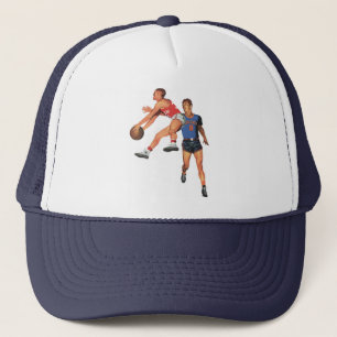Oude sport, basketballers in een wedstrijd trucker pet