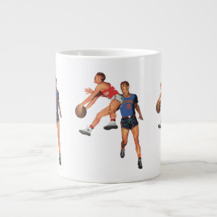 Oude sport, basketbalspelers in een wedstrijd extra grote mok