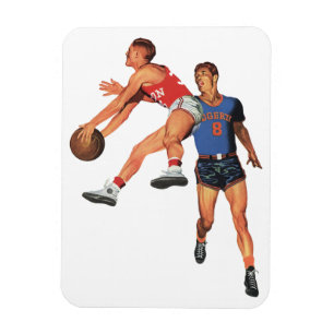 Oude sport, basketbalspelers in een wedstrijd magneet