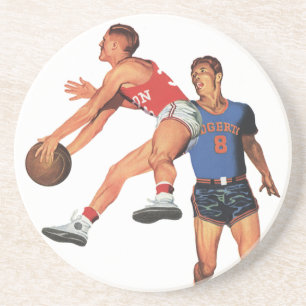 Oude sport, basketbalspelers in een wedstrijd zandsteen onderzetter