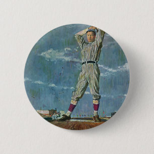 Oude sport honkbal, werper in honkbalwedstrijd ronde button 5,7 cm