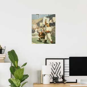 Oude sport, honkbalspelers tijdens een wedstrijd poster