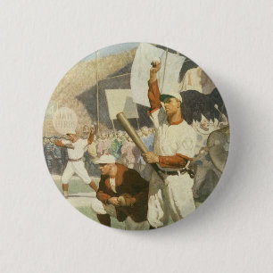 Oude sport, honkbalspelers tijdens een wedstrijd ronde button 5,7 cm