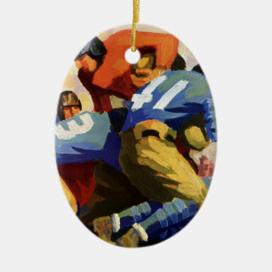 Oude sport, voetballers in een wedstrijd keramisch ornament
