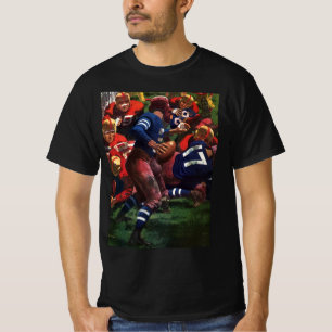 Oude sport voetbalspeler quarterback in spel t-shirt