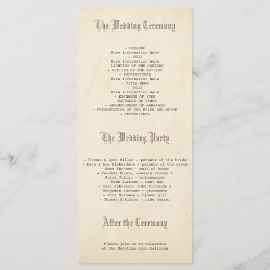 Oude Sprookjeskasteel Trouwprogramma's Programma (Achterkant)