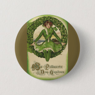 Oude St. Patrick's Day, Ierse meisje in een krans Ronde Button 5,7 Cm