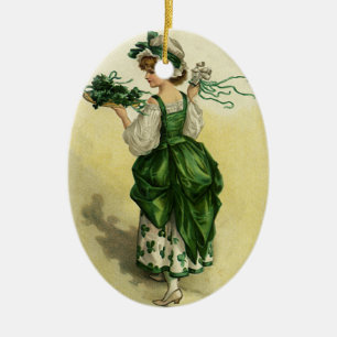 Oude St. Patrick's Day, Vrouw Groene Shamrocks Keramisch Ornament