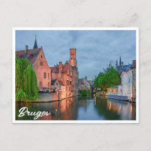 Oude stad en Belfry-toren 's nachts in Brugge Briefkaart