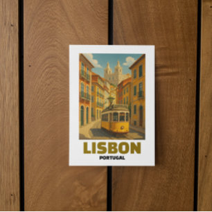 Oude stad Lisboa Portugal Retro Tram Straat Scène Briefkaart