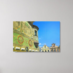 Oude stad plein omringd door 16e-eeuwse canvas afdruk