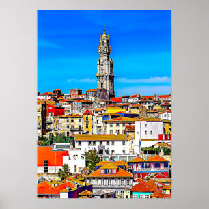 Oude stad Porto met tower Clerigos Poster