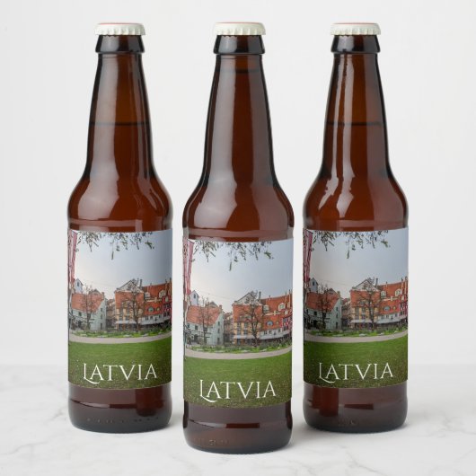 Oude stad Riga in het najaar Bier Etiket (Flessen)