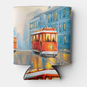 Oude Stad Tram Olieverfschilderij Blikjeskoeler