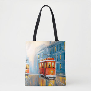 Oude Stad Tram Olieverfschilderij Draagtas