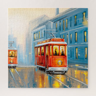 Oude Stad Tram Olieverfschilderij Legpuzzel