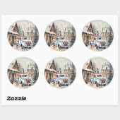Oude Stad Witte Vrachtwagen Kerstmis Straat Scen Ronde Sticker (Vel)