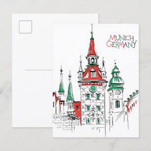 Oude Stadhuis München Duitsland Illustratie Reizen Briefkaart