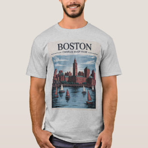 Oude stadsgezicht van Boston Massachusetts en zeil T-shirt