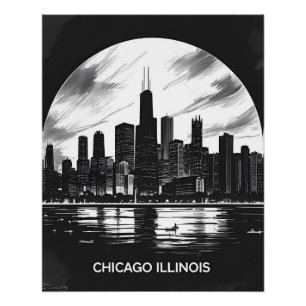 Oude stadslijn van Chicago Illinois Retro reis Perfect Poster