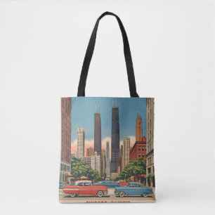 Oude stadssilhouet van Chicago Illinois Retro reis Draagtas
