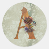 Oude Steampunk Bloem Letter A Ronde Sticker (Voorkant)