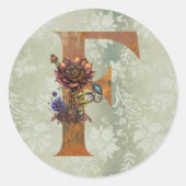 Oude Steampunk Bloem Letter F  Ronde Sticker (Voorkant)