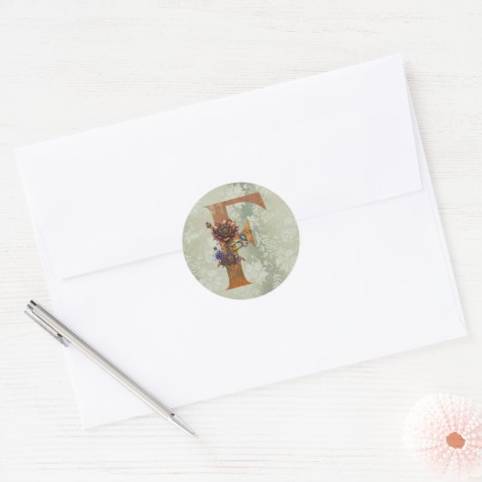 Oude Steampunk Bloem Letter F  Ronde Sticker (Envelop)
