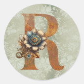 Oude Steampunk Bloem Letter R Ronde Sticker (Voorkant)