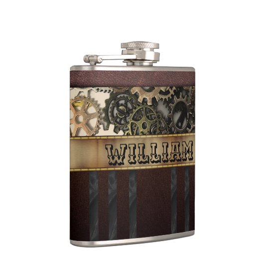 Oude Steampunk Tandwielen Metaal Leder Heupfles (Rechts)