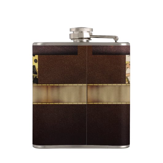 Oude Steampunk Tandwielen Metaal Leder Heupfles (Achterkant)