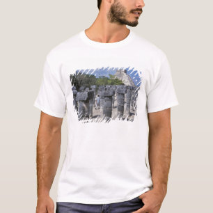 Oude stenen pilaren in Chichen Itza. Centraal T-shirt