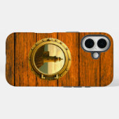 Oude Stenen Vuurtoren Houtnerf iPhone 16 Hoesje (Achterkant (horizontaal))